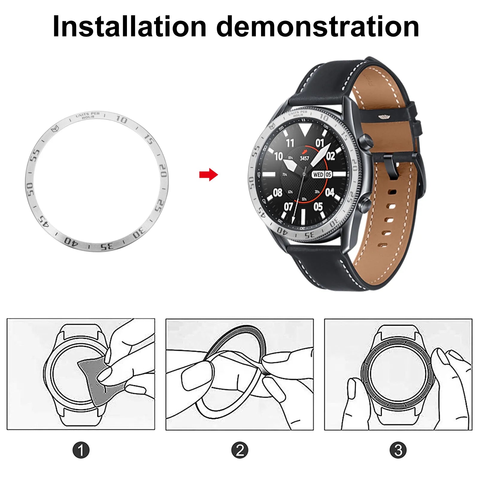1Pcs Metal Watch Bezel Ring Stainless Steel Scale Protection Ring Cover Anti Scratch Adhesive for Watch3 Smartwatch