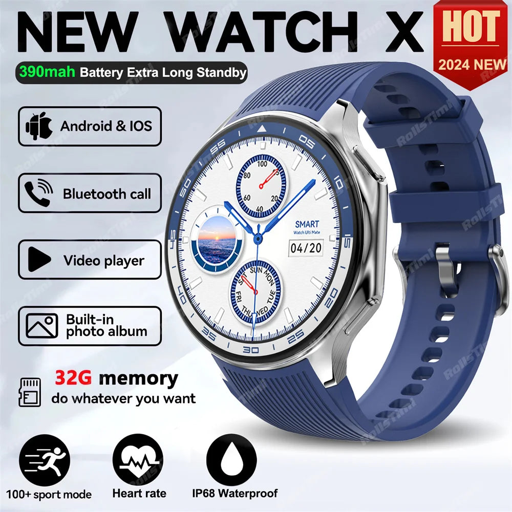 1.43 AMOLED Smart Watch 3D Surround Vision Player 4GB Large memory IP68 Smartwatch Men 2024 New TWS Earphones For OPPO Watch X