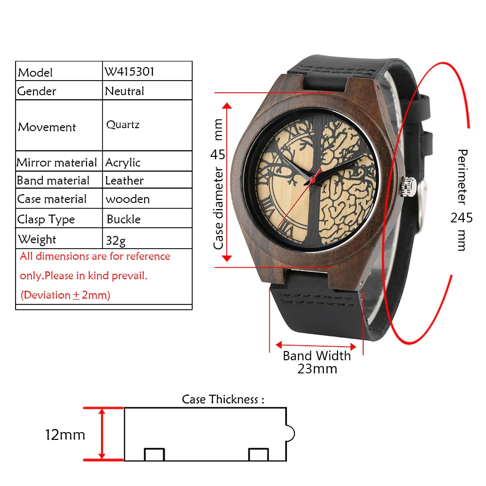 Bob Bird Watch Case Quartz Wristwatch Black Genuine Leather Watch