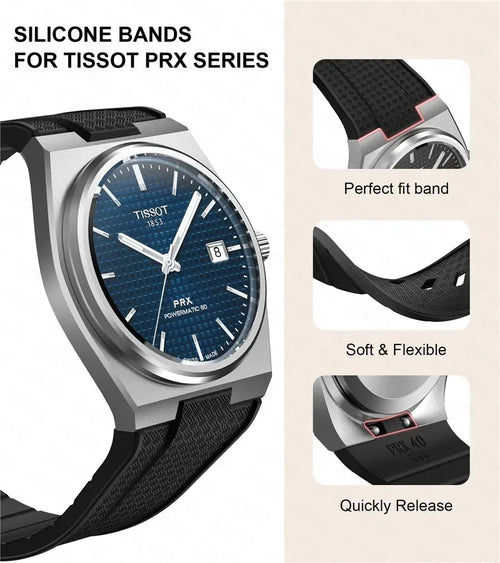 12mm Silicone Rubber Strap for Tissot PRX T137.407/T137.410 Super Player 40mm Men Quick Release Convex End Watch Band Bracelet