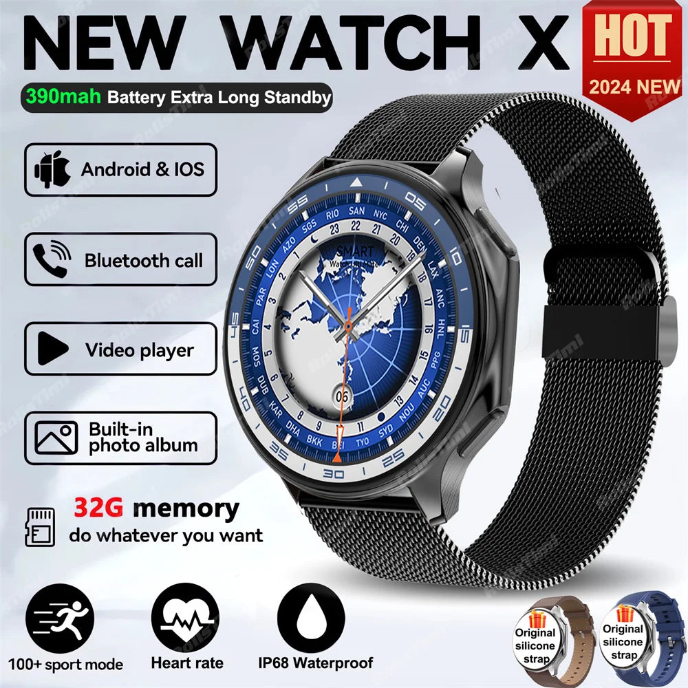 1.43 AMOLED Smart Watch 3D Surround Vision Player 4GB Large memory IP68 Smartwatch Men 2024 New TWS Earphones For OPPO Watch X