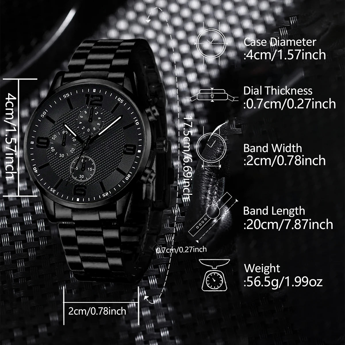2/4PCS Men's Watch Set Business Trend Fashion Classic Three Eye Quartz Watch Bracelet Necklace Ring Set Perfect Gift