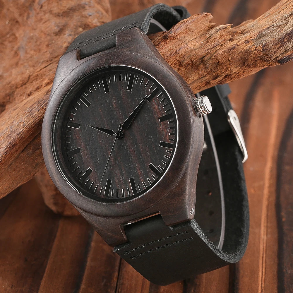 Bob Bird Watch Case Quartz Wristwatch Black Genuine Leather Watch