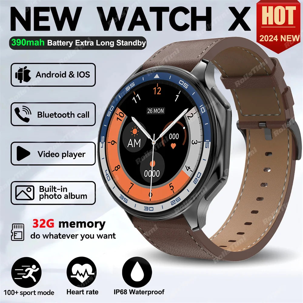 1.43 AMOLED Smart Watch 3D Surround Vision Player 4GB Large memory IP68 Smartwatch Men 2024 New TWS Earphones For OPPO Watch X