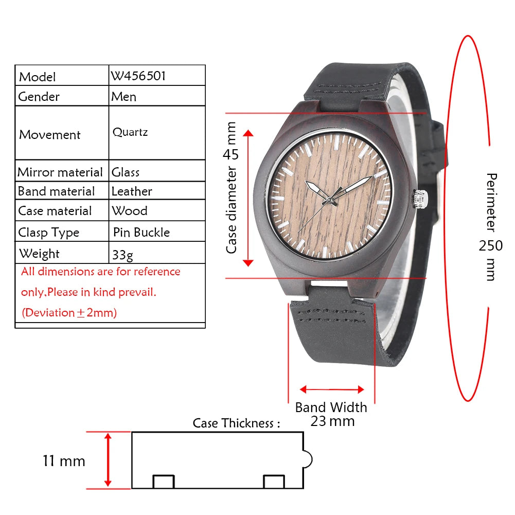 Bob Bird Watch Case Quartz Wristwatch Black Genuine Leather Watch