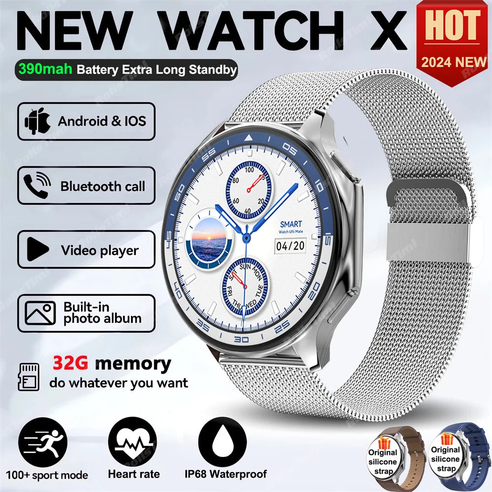 1.43 AMOLED Smart Watch 3D Surround Vision Player 4GB Large memory IP68 Smartwatch Men 2024 New TWS Earphones For OPPO Watch X