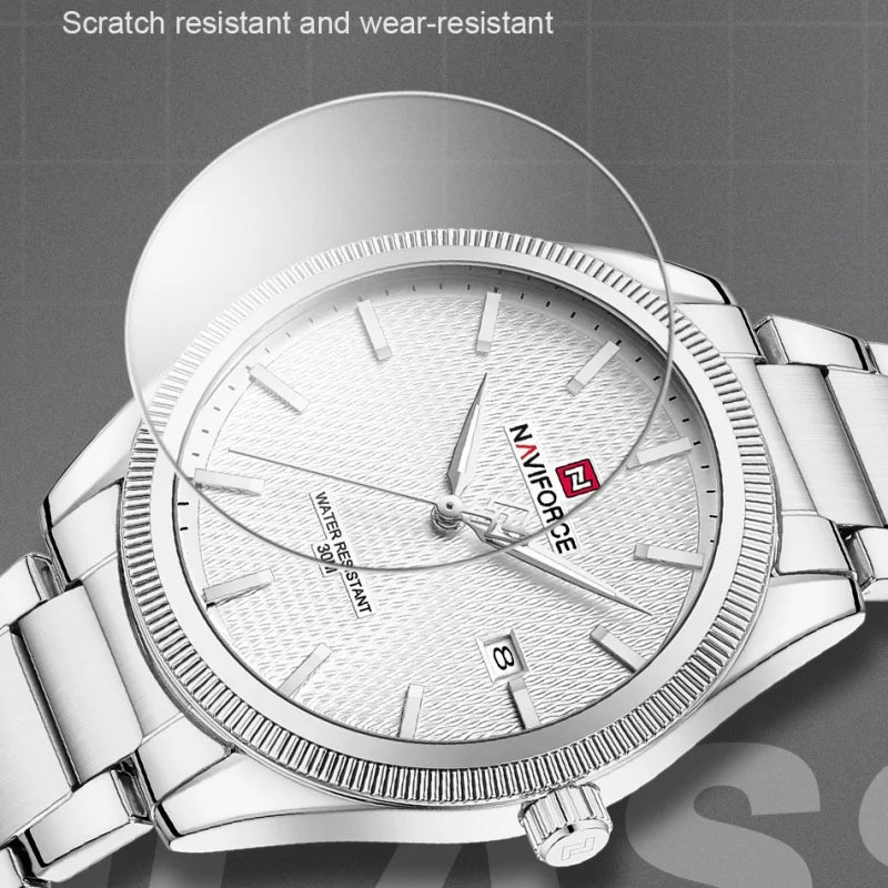 NAVIFORCE Men's Fashion Watch Luxury Business Quartz Wristwatch Stainless Steel Strap Waterproof Luminous Clock with Calendar