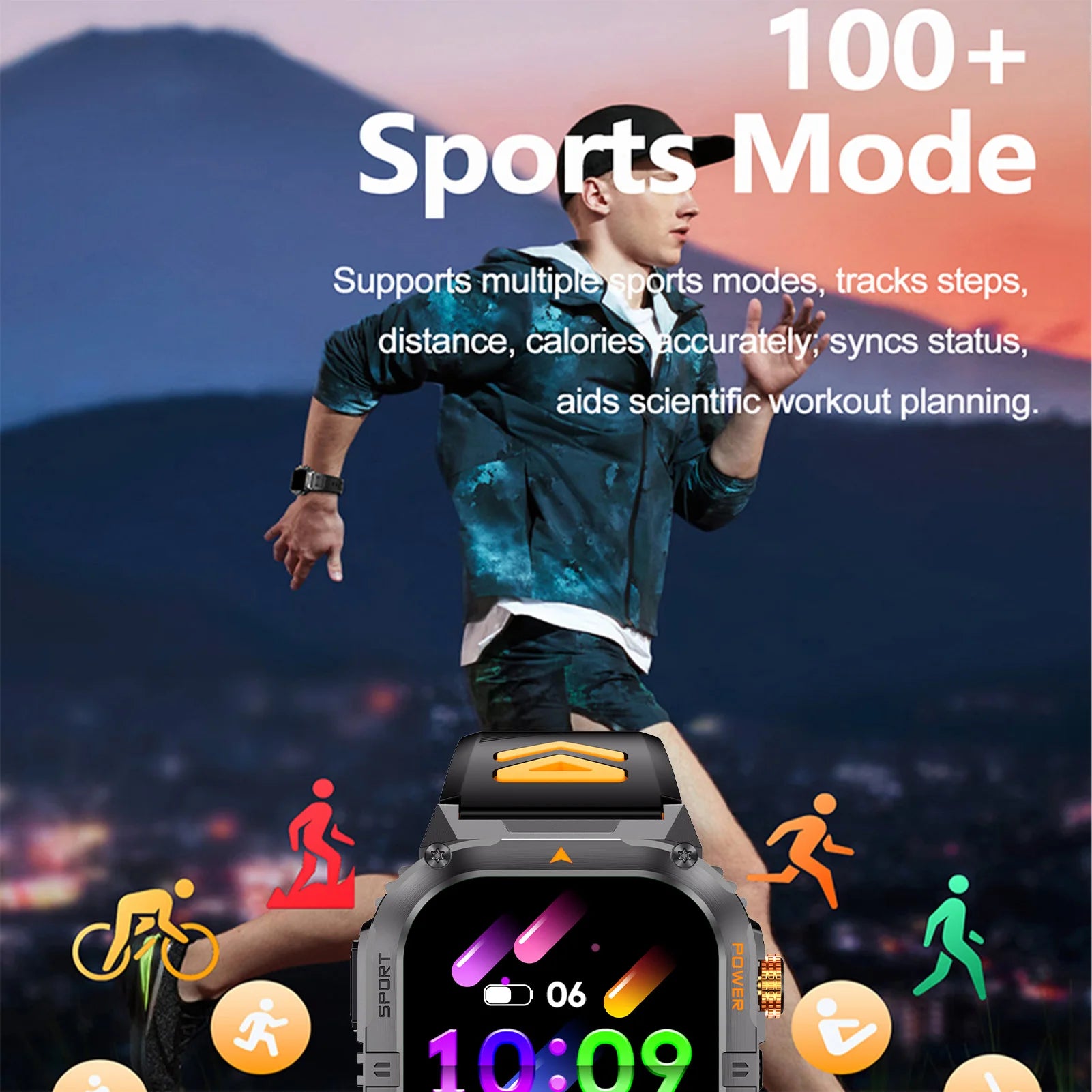 2.0 Inch Screen Smart Sports Watch Fitness Tracker 1000mAh with LED Flashlight 100+ Sports Modes Bluetooth Call for Men Women