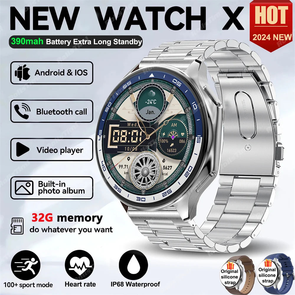 1.43 AMOLED Smart Watch 3D Surround Vision Player 4GB Large memory IP68 Smartwatch Men 2024 New TWS Earphones For OPPO Watch X