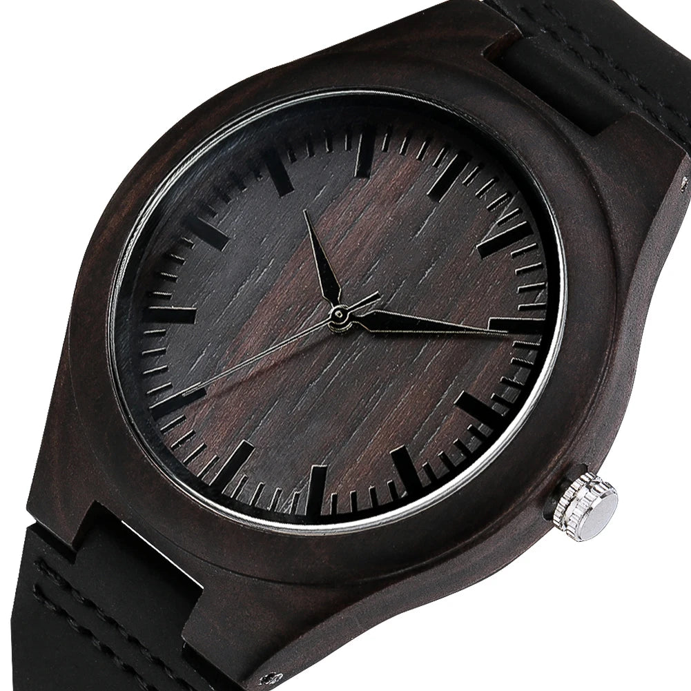 Bob Bird Watch Case Quartz Wristwatch Black Genuine Leather Watch