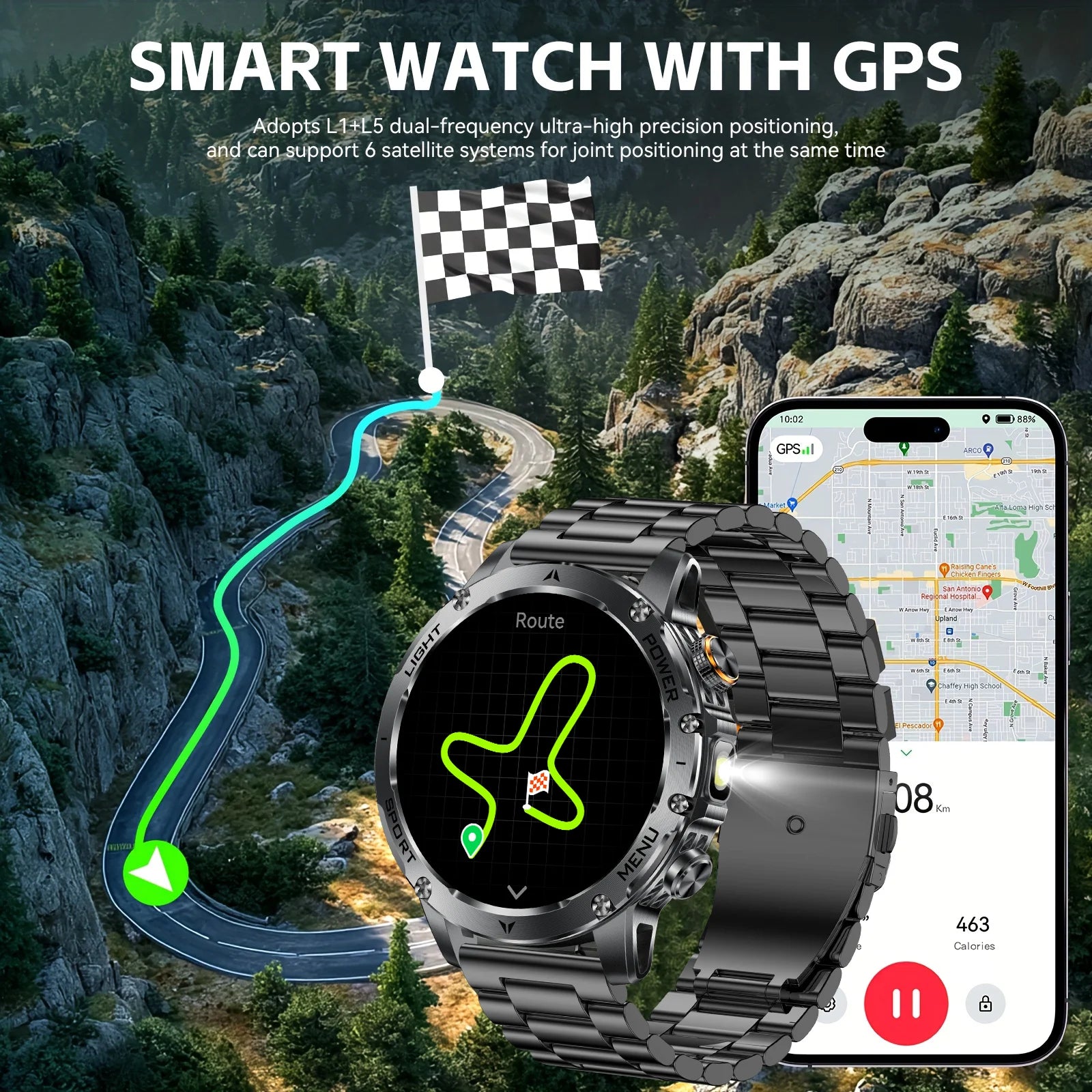 2025 New GPS Outdoor Sports Smart Watch Men AMOLED Screen NFC Flashlight Heart rate Waterproof Bluetooth Call 1000mAh SmartWatch
